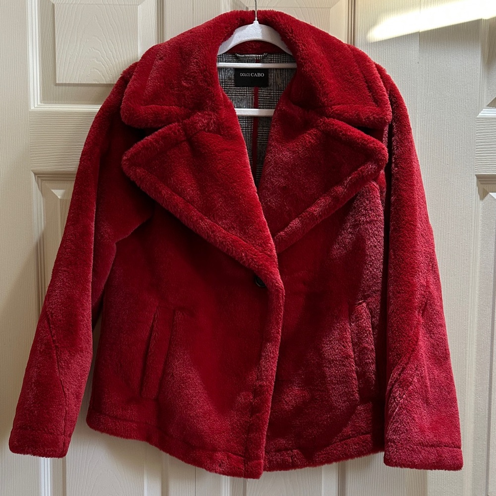 Dolce Cabo Red Teddy Jacket size S (fits like a Medium)